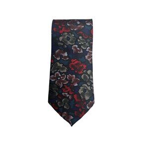Oscar De La Renta Floral Silk Necktie Couture Collection Multicolor Red Blue Gre